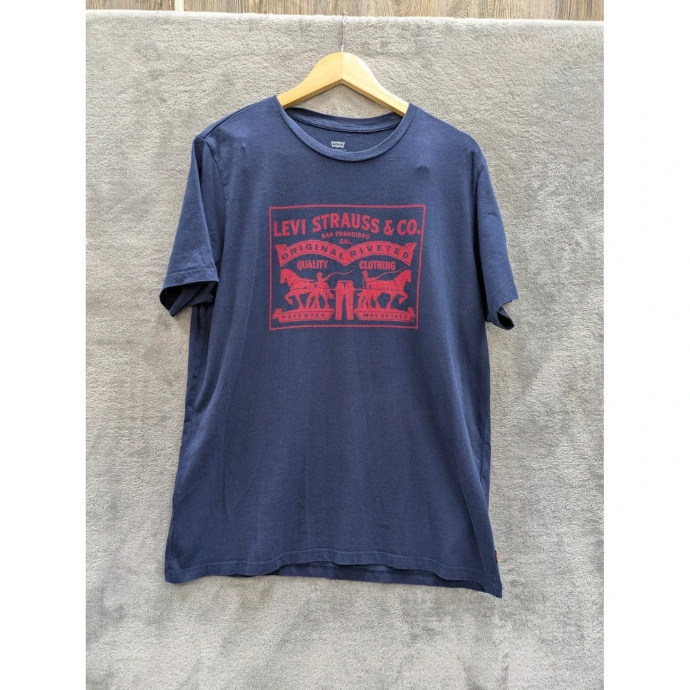Levi's Graphic T-Shirt Mens Large Navy Blue Two Horse Logo Tee